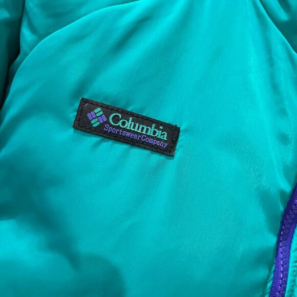 ICONIC 80’s RETRO BOMBER JACKET COLUMBIA REVERSIBLE DISCO PURPLE/TEAL Sz S - Picture 9 of 16